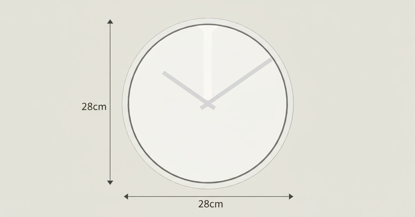 Minimalist wall clock with a white face and black rim on a light gray background